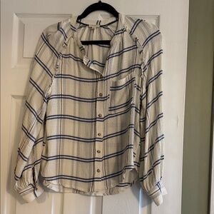 Pilcro Cream and Blue Plaid Blouse